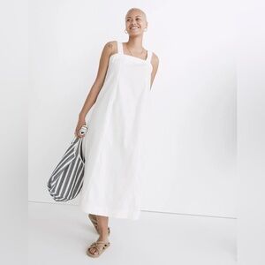 Madewell White Linen-Cotton Princess-Seamed Midi Dress NWT